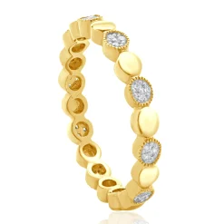 14 Karat Yellow Gold Pave Diamond Alternating Band