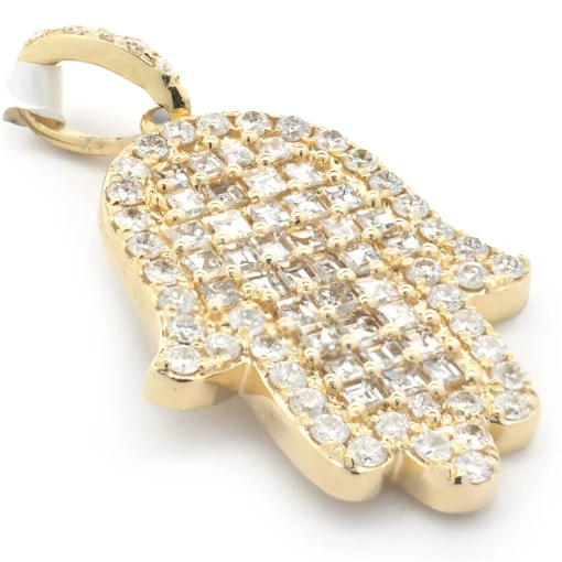 18 Karat Yellow Gold Pave Diamond Hamsa Pendant