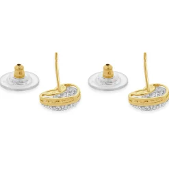 14 Karat Yellow Gold Pave Diamond Heart Stud Earrings