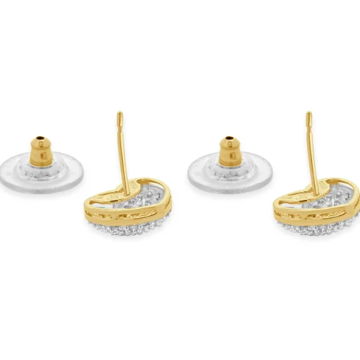 14 Karat Yellow Gold Pave Diamond Heart Stud Earrings