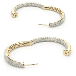 18 Karat Yellow Gold Pave Diamond Inside Outside Hoop Earrings