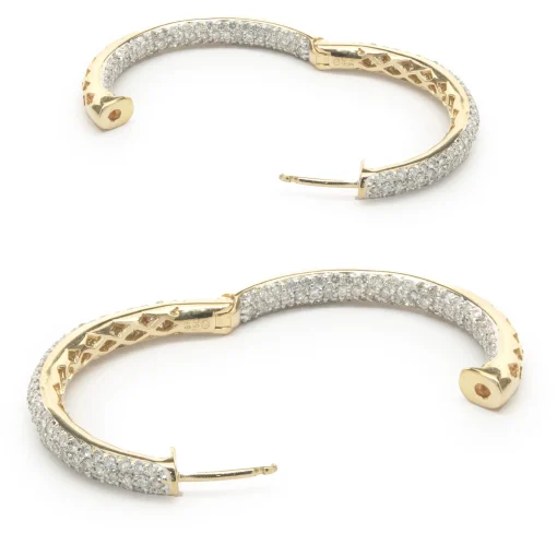 18 Karat Yellow Gold Pave Diamond Inside Outside Hoop Earrings