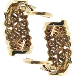 18 Karat Yellow Gold Pave Diamond Heart Shape Huggie Hoop Earrings