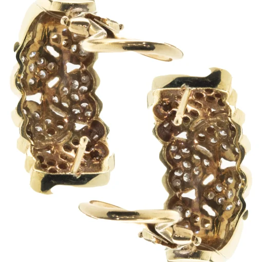 18 Karat Yellow Gold Pave Diamond Heart Shape Huggie Hoop Earrings