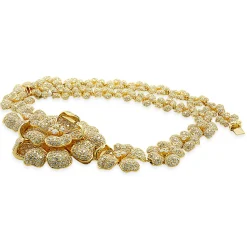 18 Karat Yellow Gold Pave Diamond Flower Link Collar Necklace