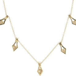 14 Karat Yellow Gold Pave Diamond Arrow Drop Necklace