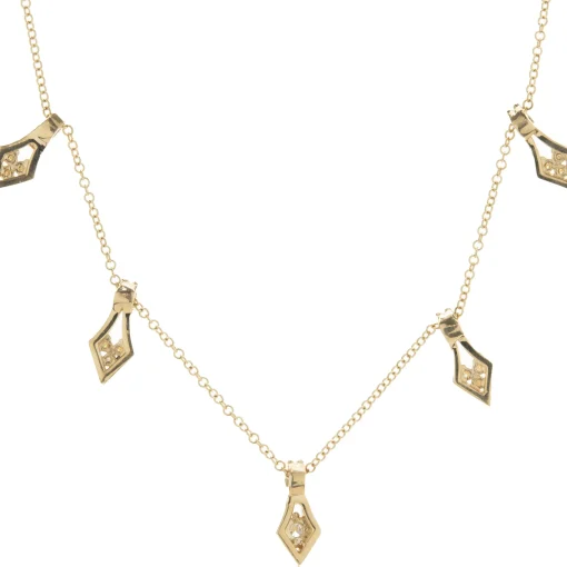 14 Karat Yellow Gold Pave Diamond Arrow Drop Necklace