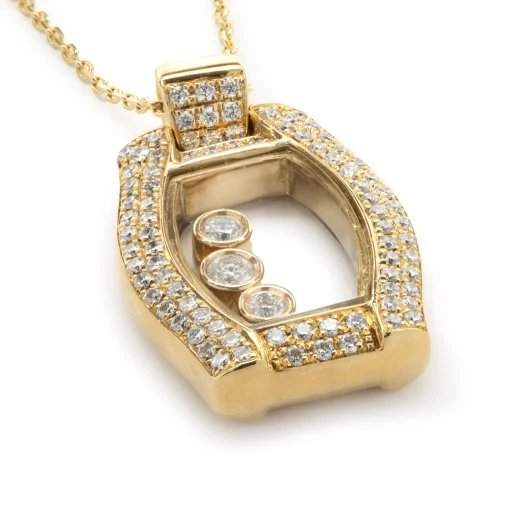 18 Karat Yellow Gold Pave Diamond Floating Diamond Necklace