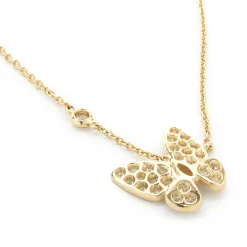 18 Karat Yellow Gold Pave Diamond Butterfly Necklace