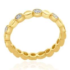 14 Karat Yellow Gold Pave Diamond Alternating Band
