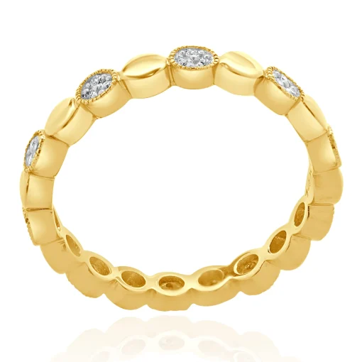 14 Karat Yellow Gold Pave Diamond Alternating Band