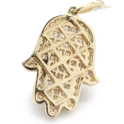 18 Karat Yellow Gold Pave Diamond Hamsa Pendant