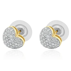 14 Karat Yellow Gold Pave Diamond Heart Stud Earrings