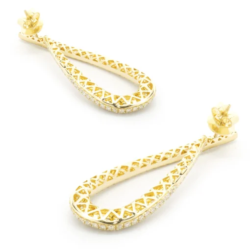 18 Karat Yellow Gold Pave Diamond Loop Through Drop Earrings