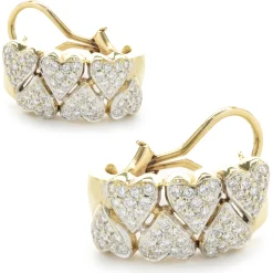 18 Karat Yellow Gold Pave Diamond Heart Shape Huggie Hoop Earrings