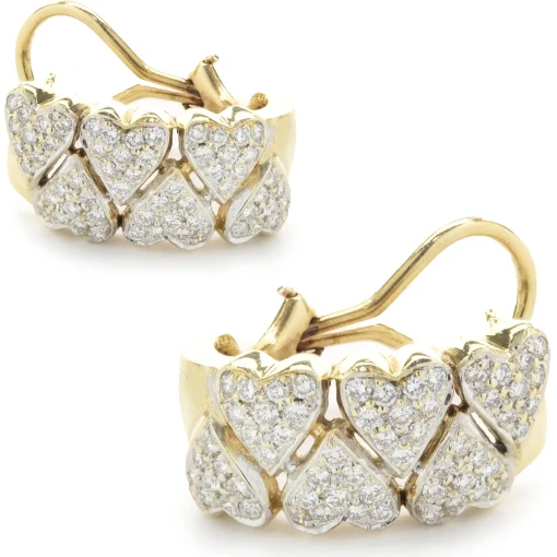 18 Karat Yellow Gold Pave Diamond Heart Shape Huggie Hoop Earrings