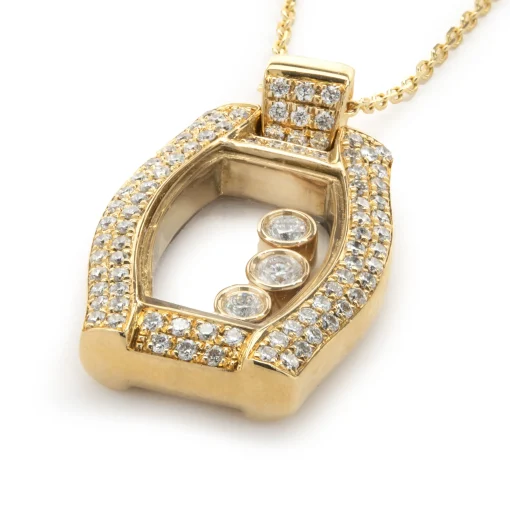 18 Karat Yellow Gold Pave Diamond Floating Diamond Necklace