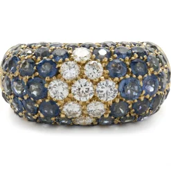 18 Karat Yellow Gold Pave Sapphire and Diamond Ring
