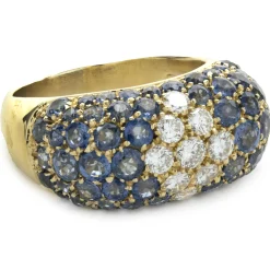 18 Karat Yellow Gold Pave Sapphire and Diamond Ring