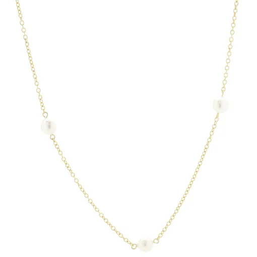 18 Karat Yellow Gold Pearl Station Necklace