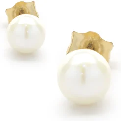 14 Karat Yellow Gold Pearl Stud Earrings
