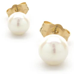 14 Karat Yellow Gold Pearl Stud Earrings