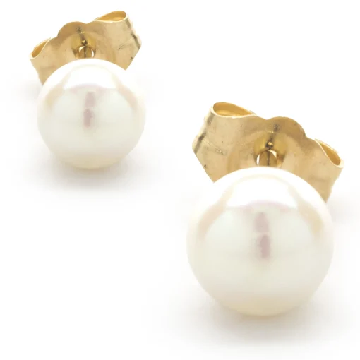 14 Karat Yellow Gold Pearl Stud Earrings