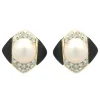 14 Karat Yellow Gold Pearl, Diamond and Black Onyx Earrings