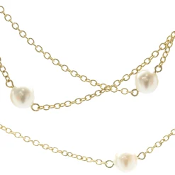 18 Karat Yellow Gold Pearl Station Necklace