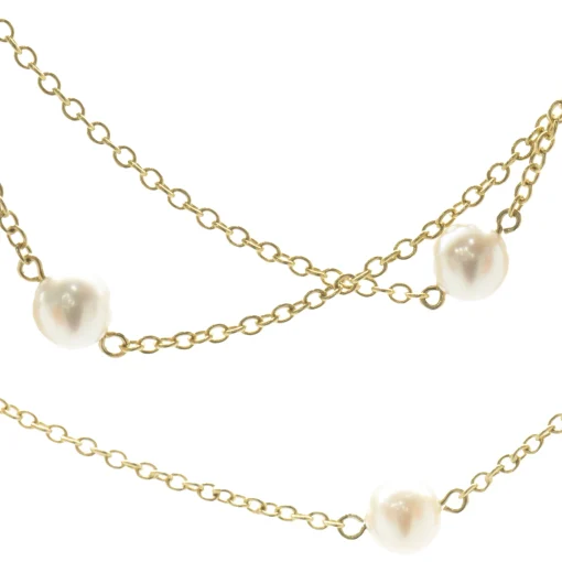 18 Karat Yellow Gold Pearl Station Necklace