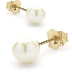 14 Karat Yellow Gold Pearl Stud Earrings