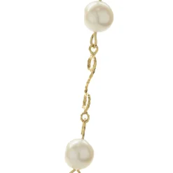 18 Karat Yellow Gold Pearl Station Necklace with Ornate Link