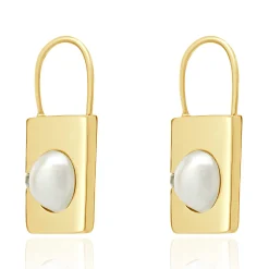 14 Karat Yellow Gold Pearl and Diamond Padlock Earrings
