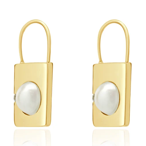 14 Karat Yellow Gold Pearl and Diamond Padlock Earrings