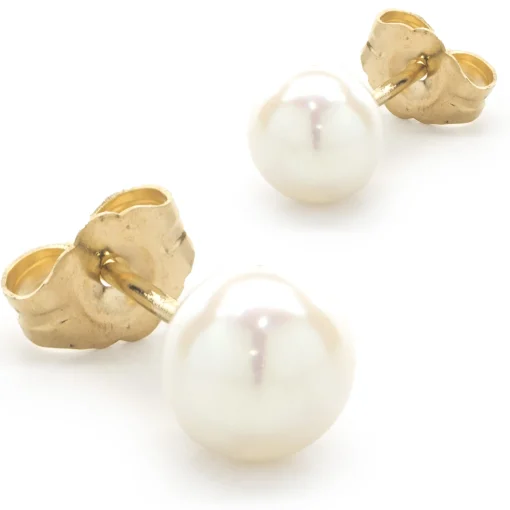 14 Karat Yellow Gold Pearl Stud Earrings