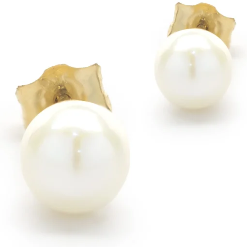 14 Karat Yellow Gold Pearl Stud Earrings