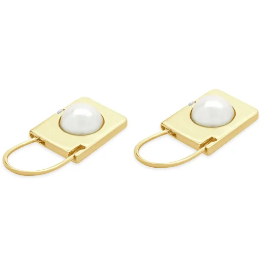 14 Karat Yellow Gold Pearl and Diamond Padlock Earrings