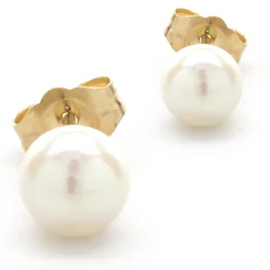 14 Karat Yellow Gold Pearl Stud Earrings