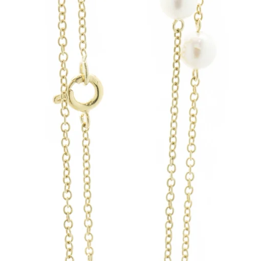 18 Karat Yellow Gold Pearl Station Necklace