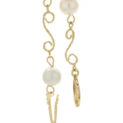18 Karat Yellow Gold Pearl Station Necklace with Ornate Link