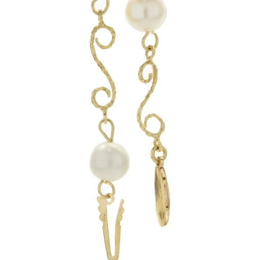 18 Karat Yellow Gold Pearl Station Necklace with Ornate Link
