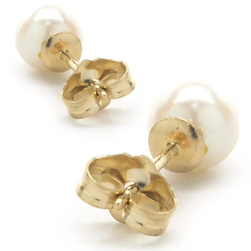 14 Karat Yellow Gold Pearl Stud Earrings
