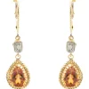 14 Karat Yellow Gold Pink Mystic Topaz and Diamond Drop Earrings