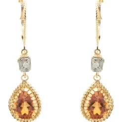 14 Karat Yellow Gold Pink Mystic Topaz and Diamond Drop Earrings