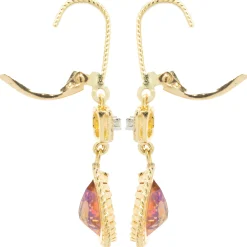 14 Karat Yellow Gold Pink Mystic Topaz and Diamond Drop Earrings