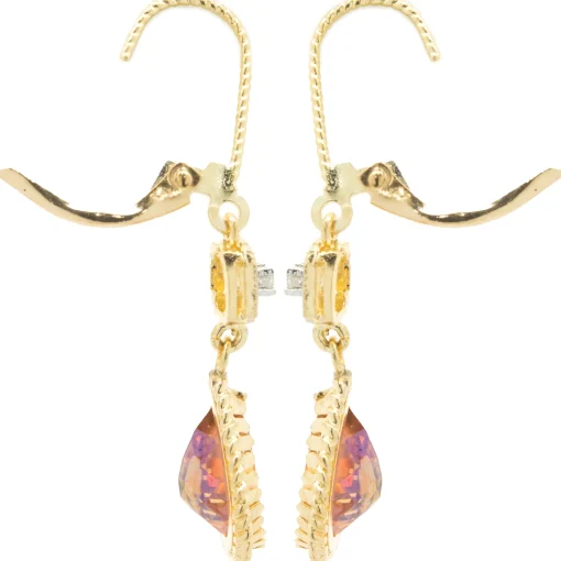 14 Karat Yellow Gold Pink Mystic Topaz and Diamond Drop Earrings