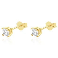 14 Karat Yellow Gold Princess Cut Diamond Stud Earrings