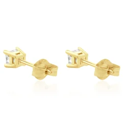 14 Karat Yellow Gold Princess Cut Diamond Stud Earrings