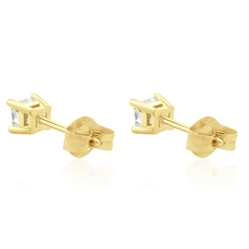 14 Karat Yellow Gold Princess Cut Diamond Stud Earrings