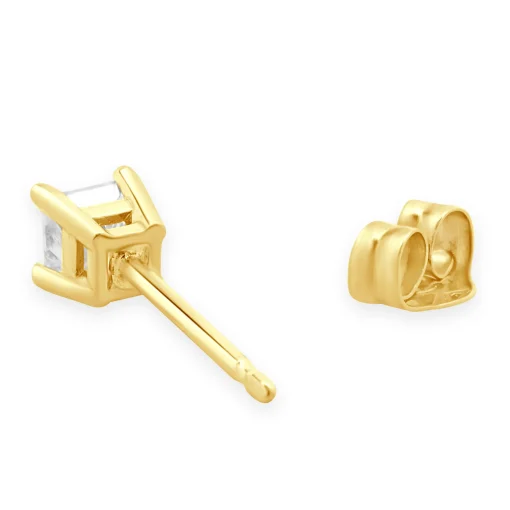 14 Karat Yellow Gold Princess Cut Diamond Stud Earrings